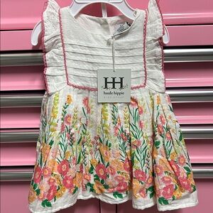 Haute Hippie White Dress with Pink Floral Accents, 3-6 months, NWT